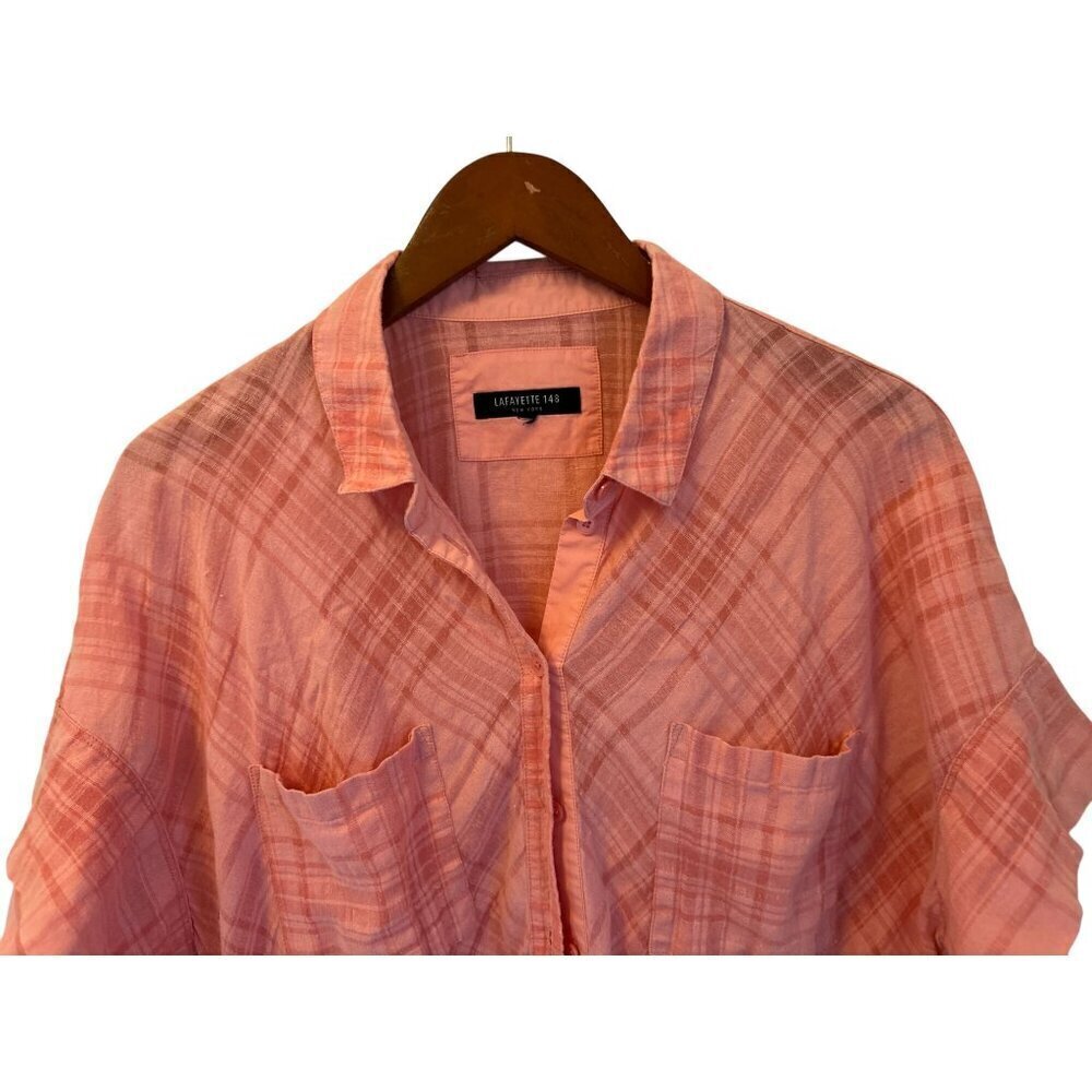 LAFAYETTE 148 NEW YORK Linen Blend Shirt Blouse in Coral/Pink - Picture 2 of 8
